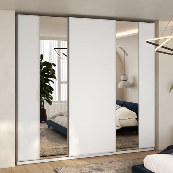 Product photograph of Madrid Wardrobe 220cm With 3 Sliding Doors In White And Led from Furniture in Fashion