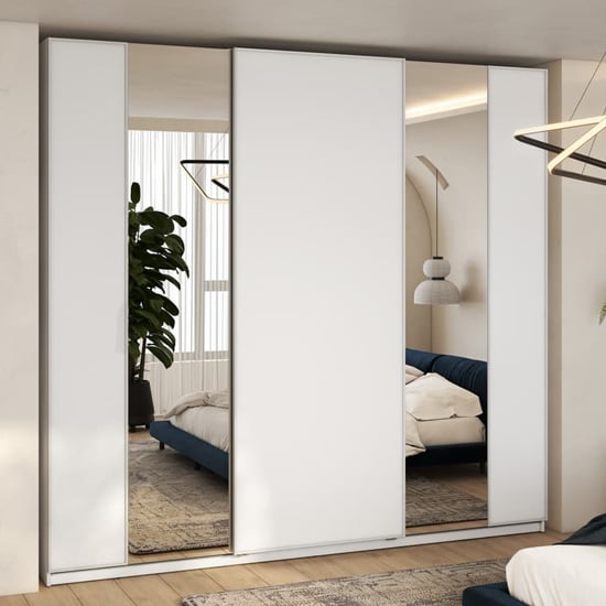 Product photograph of Madrid Wardrobe 250cm With 3 Sliding Doors In White And Led from Furniture in Fashion