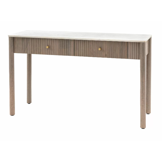 Madrid White Marble Top Console Table With 2 Drawers In Grey Wash
