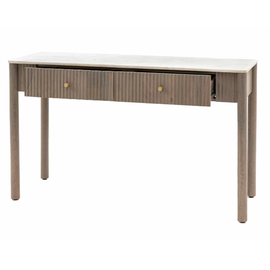 Madrid White Marble Top Console Table With 2 Drawers In Grey Wash