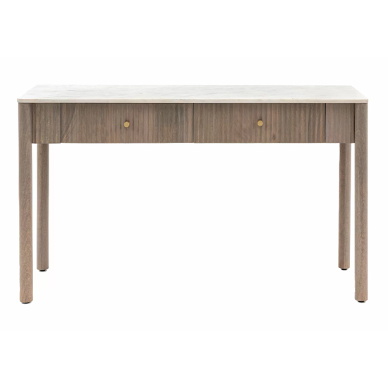 Madrid White Marble Top Console Table With 2 Drawers In Grey Wash