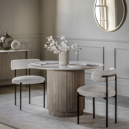 Madrid White Marble Top Round Dining Table In Grey Wash
