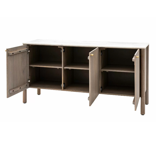 Madrid White Marble Top Sideboard With 4 Doors In Grey Wash