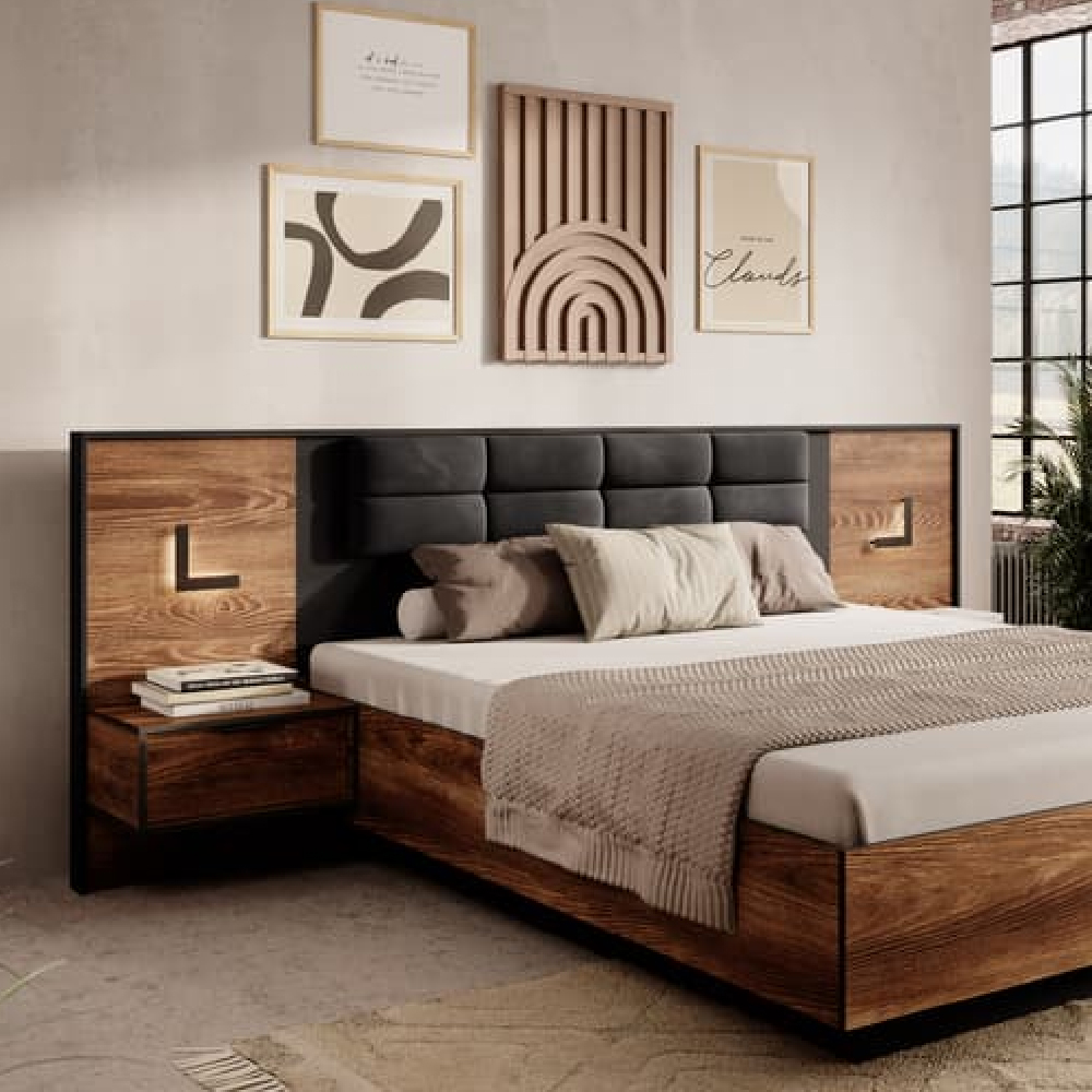 Madrid Chestnut Oak Wooden Bedside Cabinet With 2 Doors In Pair