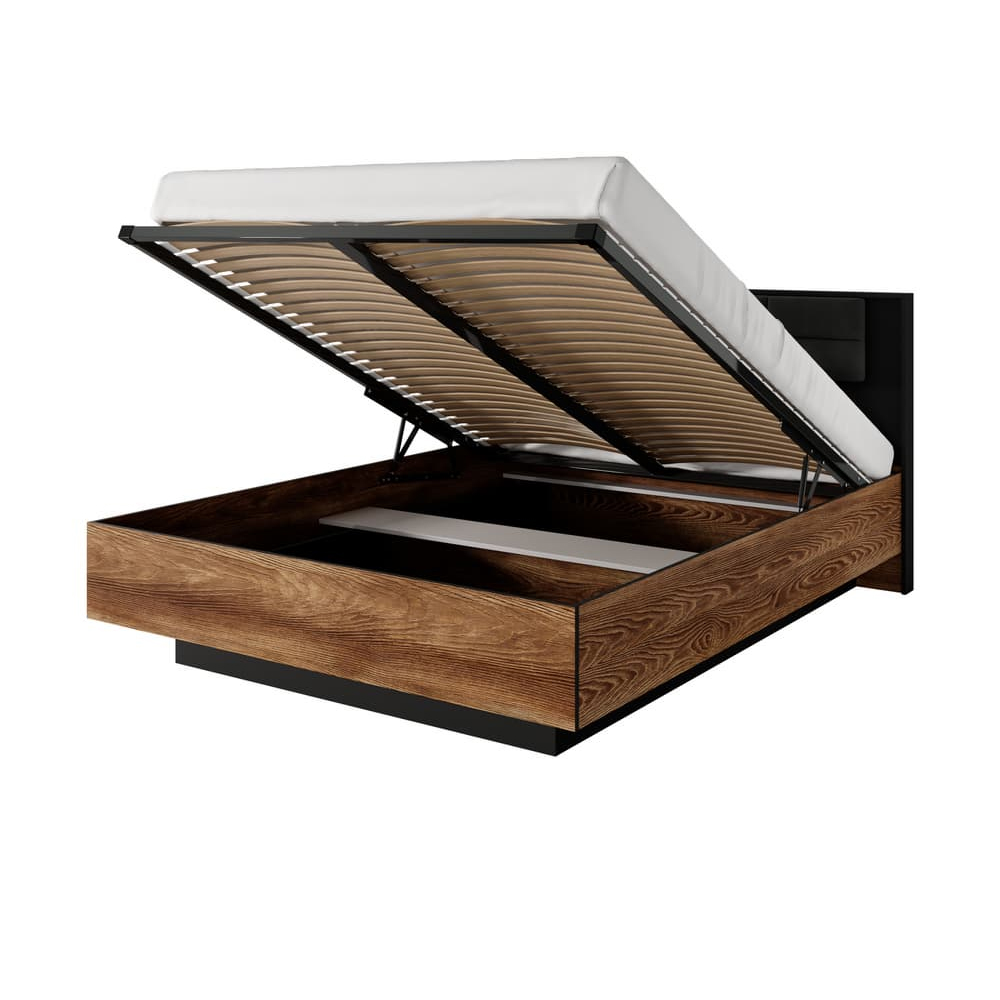 Madrid Wooden Storage Ottoman King Size Bed In Chestnut Oak