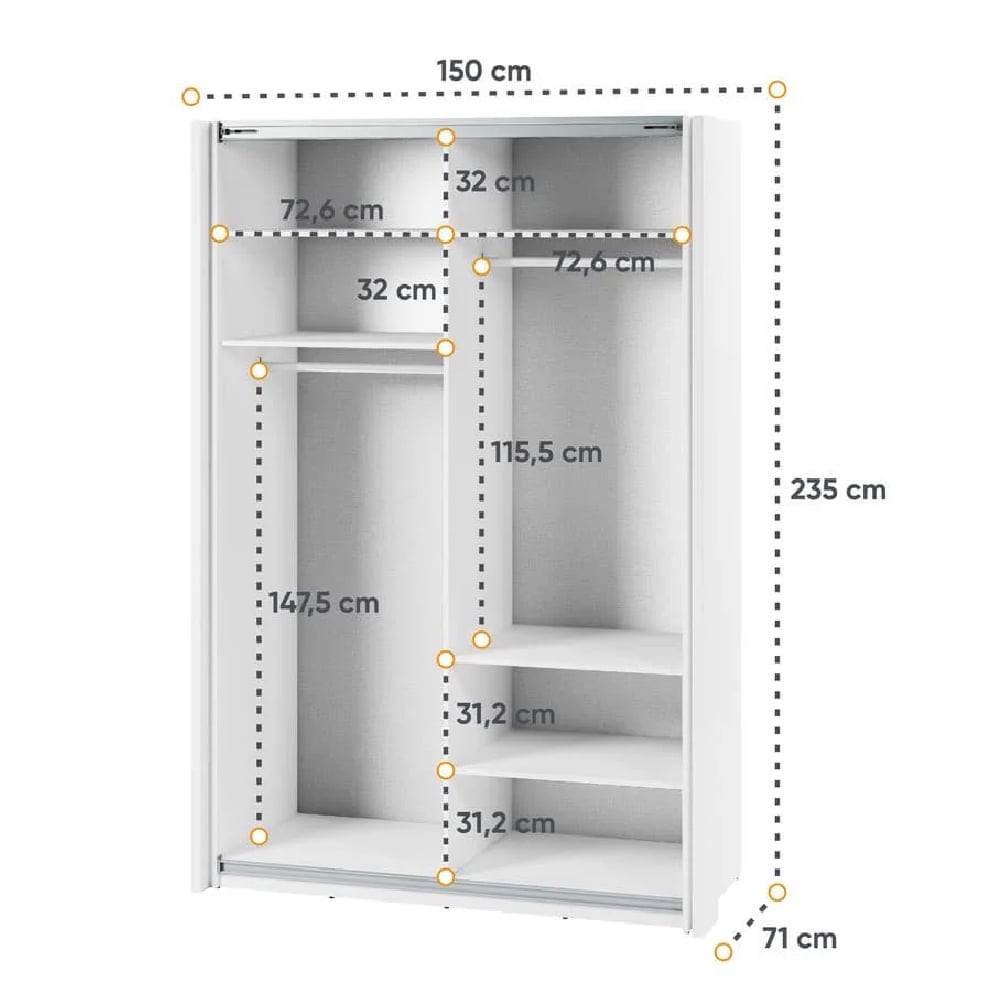Madrid Wooden Wardrobe With 2 Sliding Doors In White