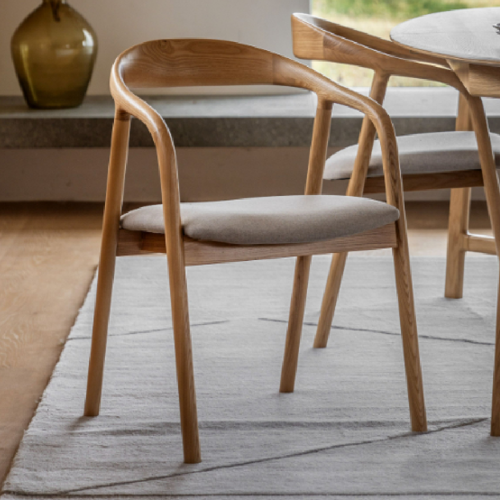 Madrina Natural Wooden Dining Chairs With Fabric Seat In Pair