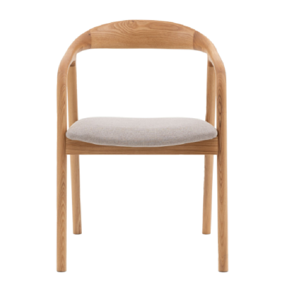 Madrina Natural Wooden Dining Chairs With Fabric Seat In Pair