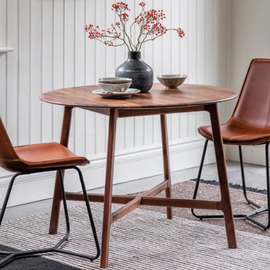 Product photograph of Madrina Round Wooden Dining Table In Walnut from Furniture in Fashion