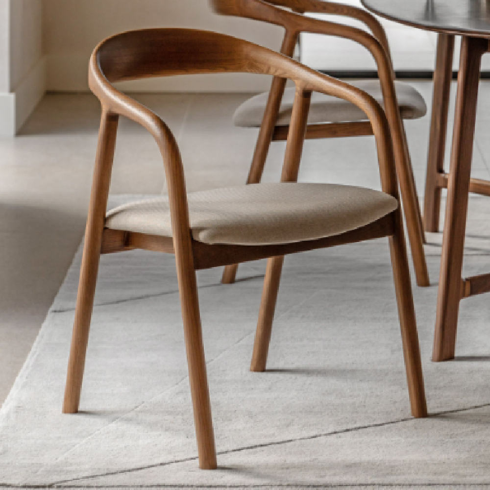 Madrina Walnut Wooden Dining Chairs With Fabric Seat In Pair