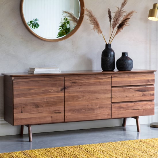 Photo of Madrina wooden sideboard with 2 doors and 3 drawers in walnut