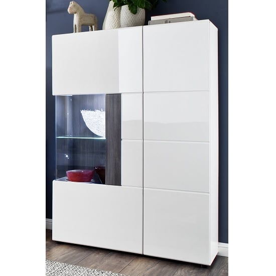 Madsen Display Cabinet Small In White High Gloss Fronts And Led