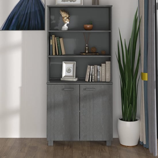Read more about Maeron solid pinewood highboard with 2 doors in dark grey