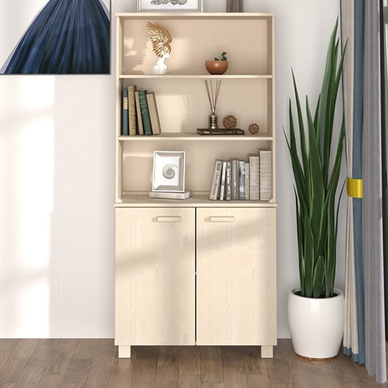 Product photograph of Maeron Solid Pinewood Highboard With 2 Doors In Honey Brown from Furniture in Fashion