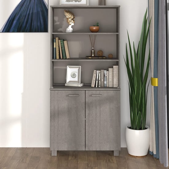 Product photograph of Maeron Solid Pinewood Highboard With 2 Doors In Light Grey from Furniture in Fashion