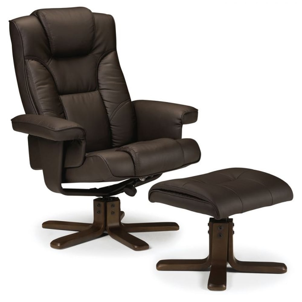 Read more about Maeryn faux leather recliner chair and foot stool in brown