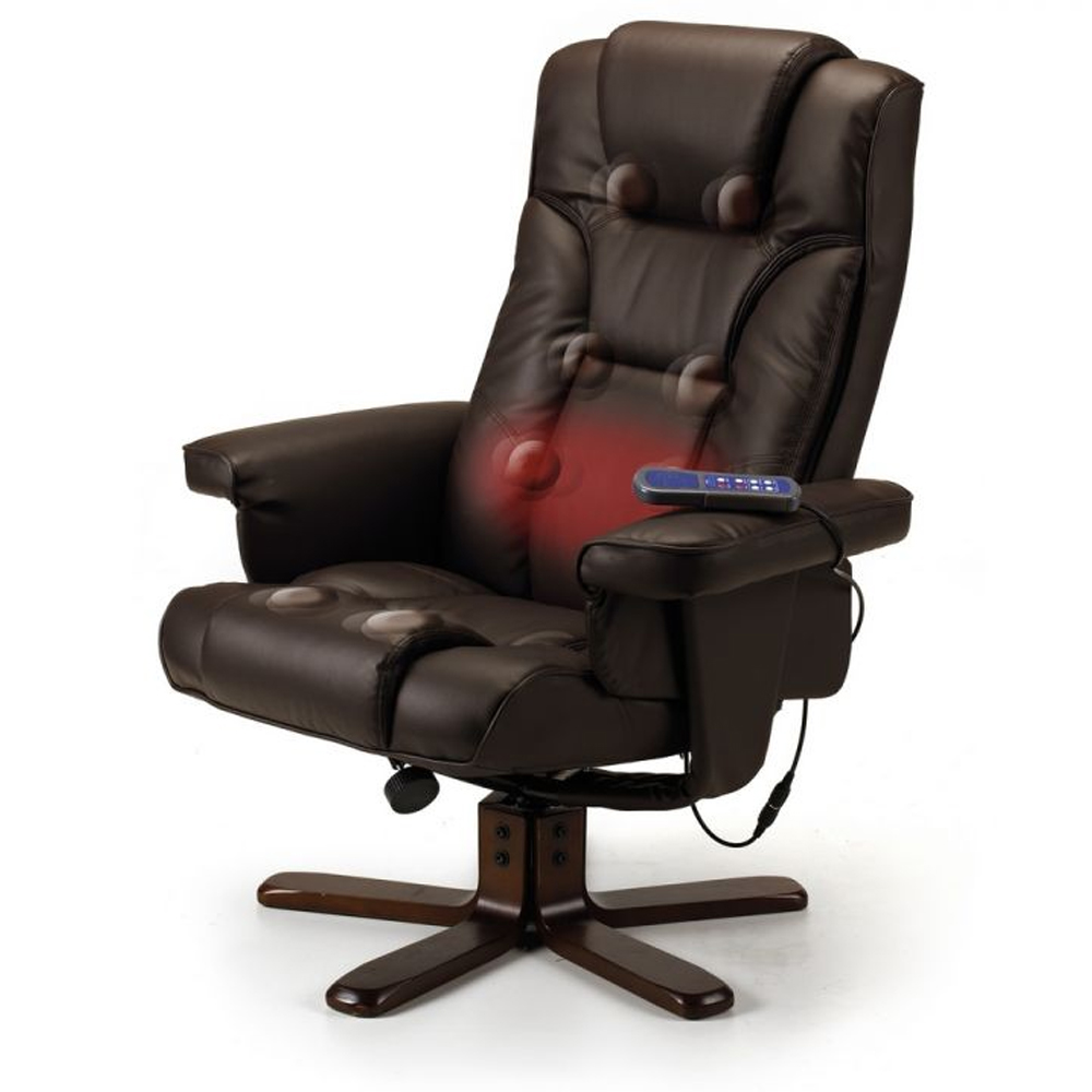 Maeryn Leather Massage Recliner Chair And Foot Stool In Black