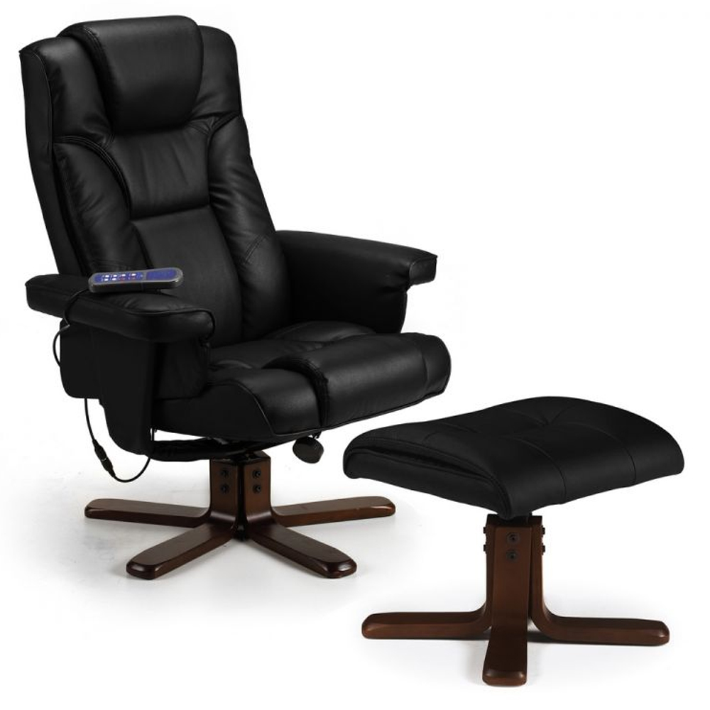 Maeryn Leather Massage Recliner Chair And Foot Stool In Black
