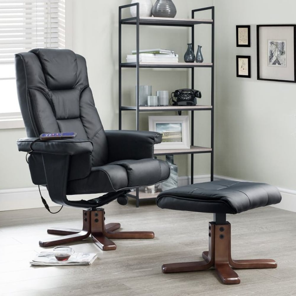 Read more about Maeryn leather massage recliner chair and foot stool in black