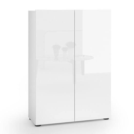 Maestro High Gloss Shoe Cabinet 2 Doors 5 Shelves In White