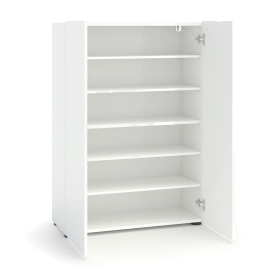 Maestro High Gloss Shoe Cabinet 2 Doors 5 Shelves In White