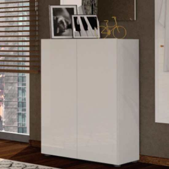 Maestro High Gloss Shoe Cabinet 2 Doors 5 Shelves In White thumbnail
