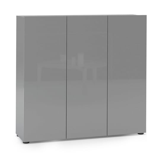 Maestro High Gloss Shoe Cabinet 3 Doors 10 Shelves In Grey