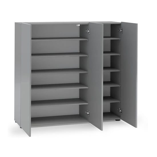 Maestro High Gloss Shoe Cabinet 3 Doors 10 Shelves In Grey