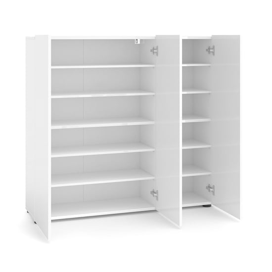 Maestro High Gloss Shoe Cabinet 3 Doors 10 Shelves In White