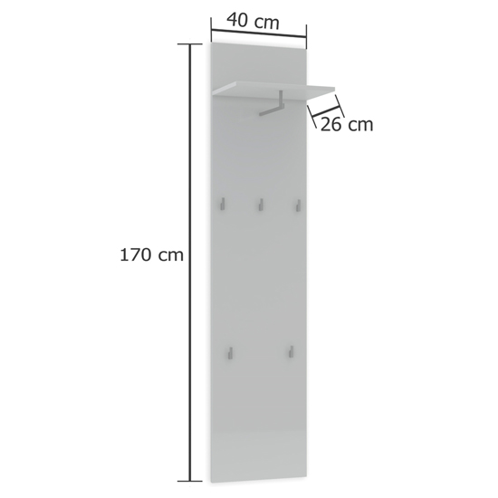 Maestro High Gloss Coat Rack With Shelf And Hooks In White