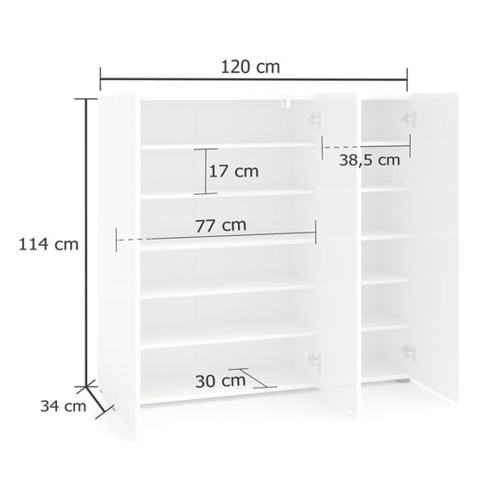 Maestro High Gloss Shoe Cabinet 3 Doors 10 Shelves In Grey