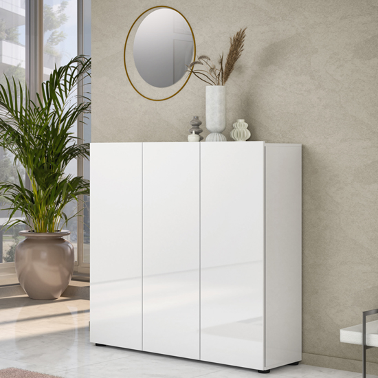 Read more about Maestro high gloss shoe cabinet 3 doors 10 shelves in white