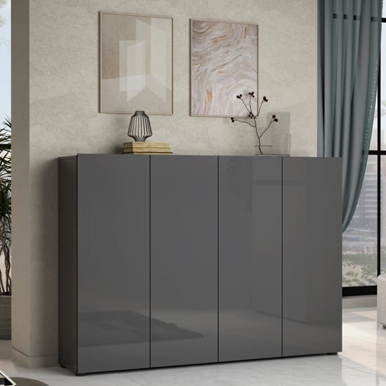 Read more about Maestro high gloss shoe cabinet 4 doors 10 shelves in anthracite