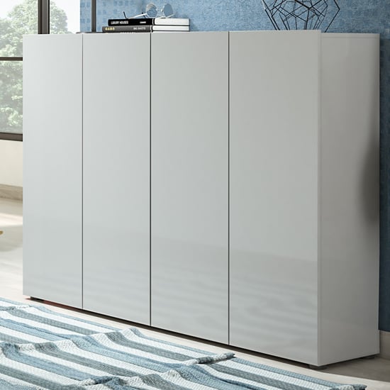 Read more about Maestro high gloss shoe cabinet 4 doors 10 shelves in grey