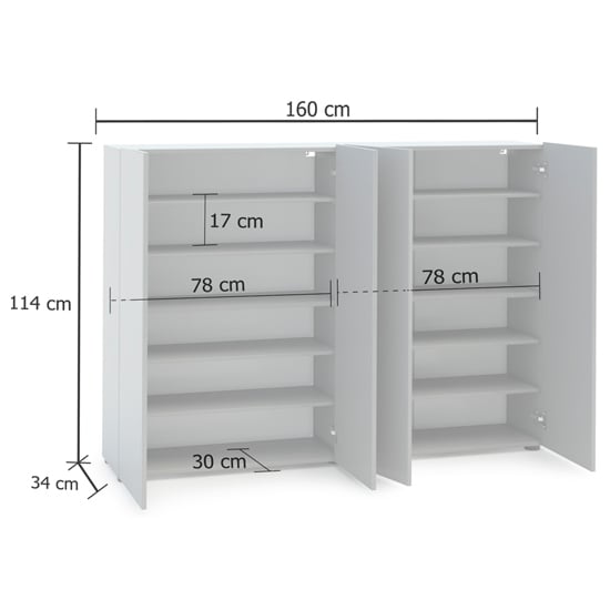 Maestro High Gloss Shoe Cabinet 4 Doors 10 Shelves In White