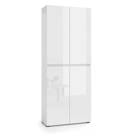 Maestro High Gloss Shoe Cabinet Tall 4 Doors 10 Shelves In White