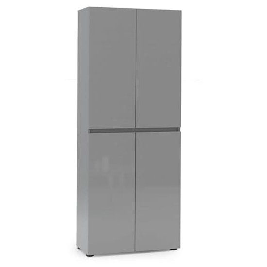 Maestro High Gloss Shoe Cabinet Tall 4 Doors 10 Shelves In Grey