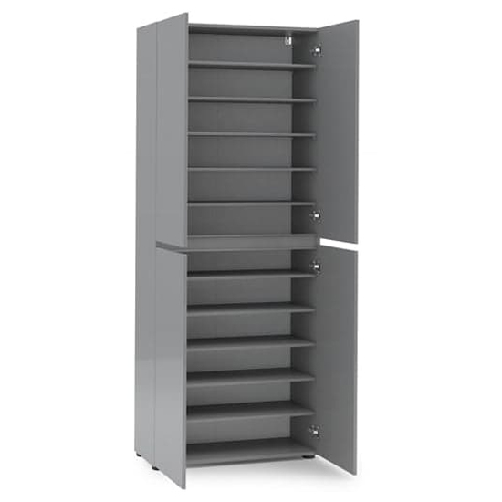 Maestro High Gloss Shoe Cabinet Tall 4 Doors 10 Shelves In Grey