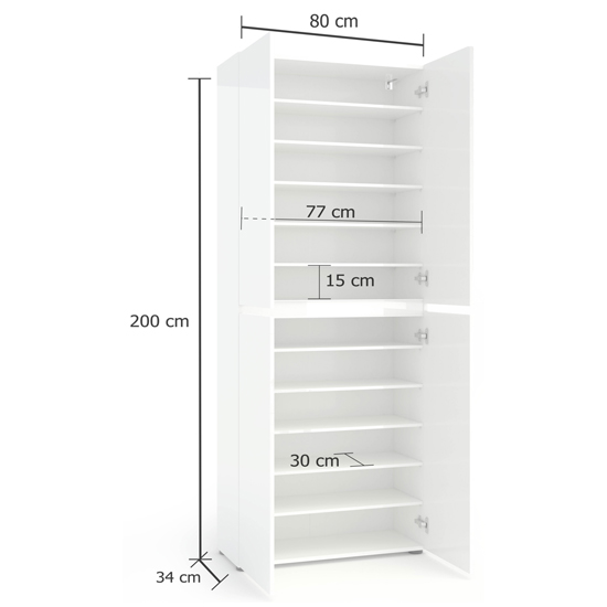 Maestro High Gloss Shoe Cabinet Tall 4 Doors 10 Shelves In Grey