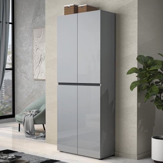 Read more about Maestro high gloss shoe cabinet tall 4 doors 10 shelves in grey