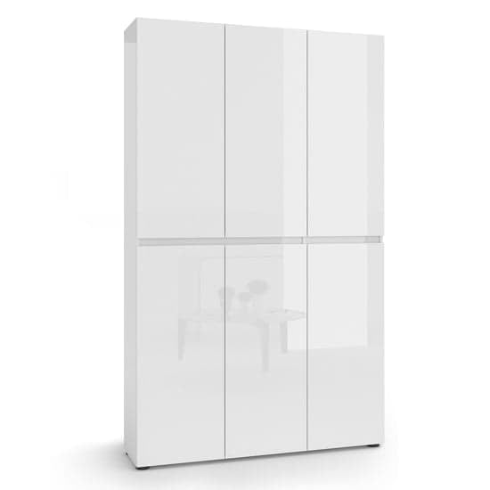 Maestro High Gloss Shoe Cabinet Tall 6 Doors 20 Shelves In White