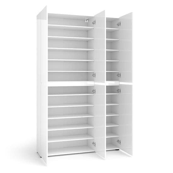 Maestro High Gloss Shoe Cabinet Tall 6 Doors 20 Shelves In White
