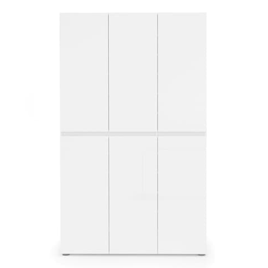 Maestro High Gloss Shoe Cabinet Tall 6 Doors 20 Shelves In White