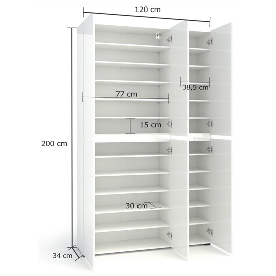 Maestro High Gloss Shoe Cabinet Tall 6 Doors 20 Shelves In White