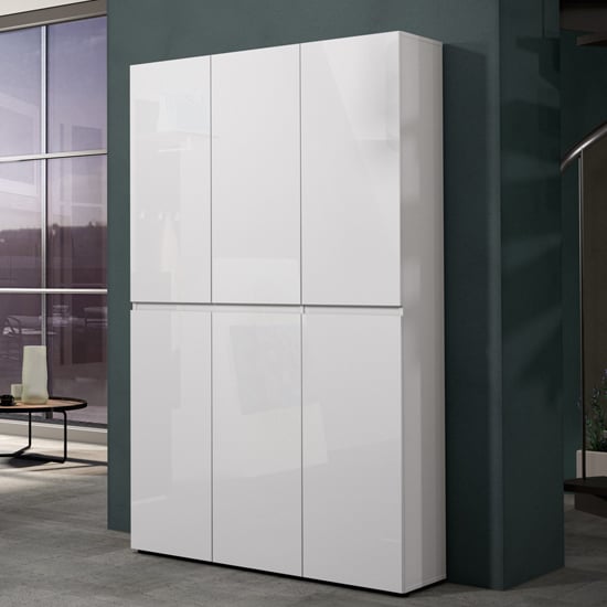 Read more about Maestro high gloss shoe cabinet tall 6 doors 20 shelves in white