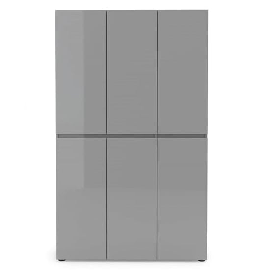 Maestro High Gloss Shoe Cabinet Tall 6 Doors 20 Shelves In Grey