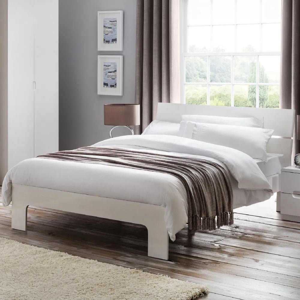 Magaly Contemporary Double Bed In White High Gloss