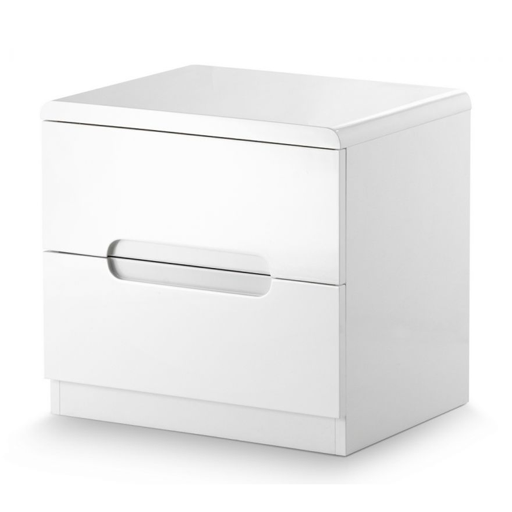 Magaly High Gloss Bedside Cabinet With 2 Drawers In White