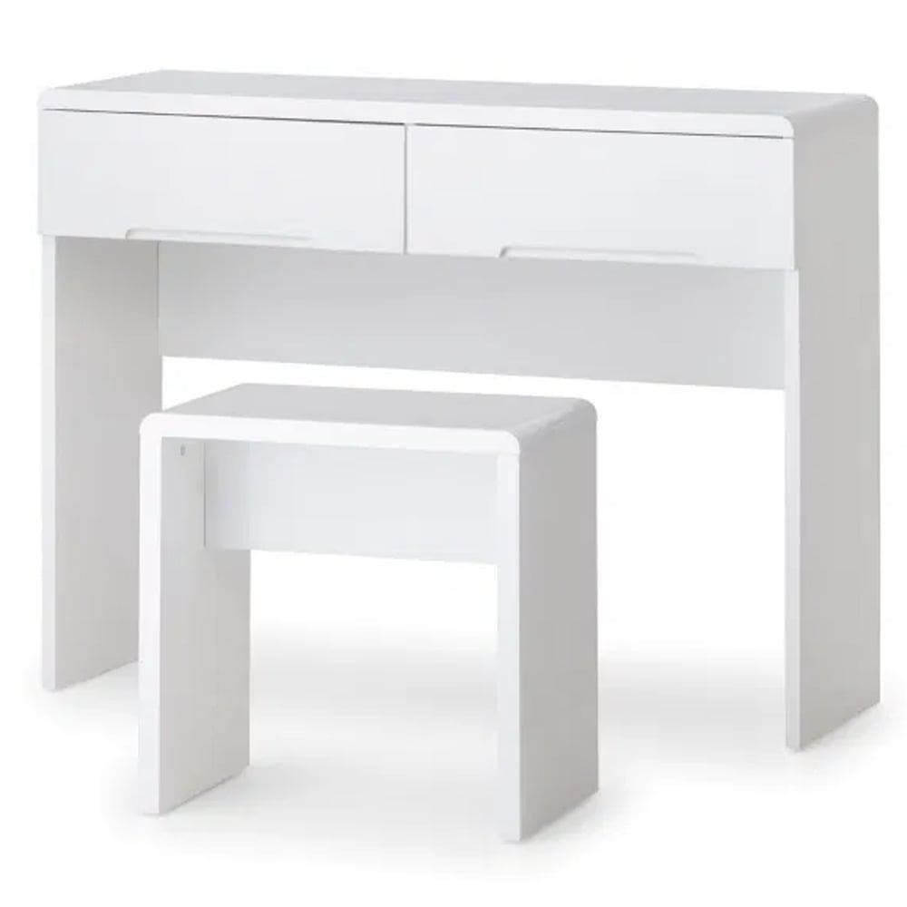 Magaly Modern Dressing Table In White High Gloss With Stool