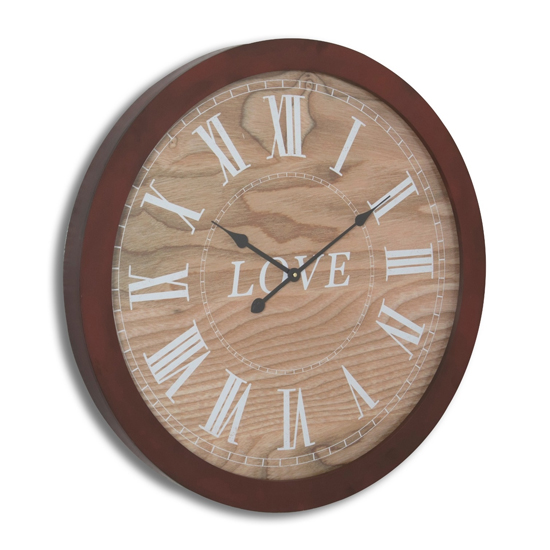 Product photograph of Magdalen Love Wooden Wall Clock In Brown from Furniture in Fashion